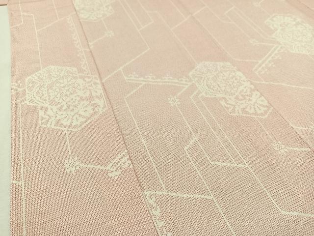 平和屋着物▽本塩沢 単衣 110亀甲 亀甲花文 正絹 逸品 AABD9440jh