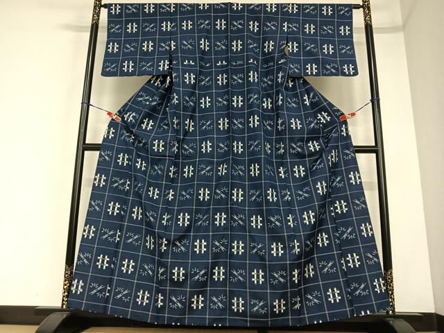 平和屋着物▽上質な紬 単衣 笹竹文 正絹 逸品 AABD9441jh