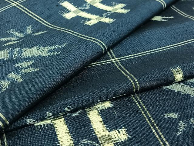 平和屋着物▽上質な紬 単衣 笹竹文 正絹 逸品 AABD9441jh