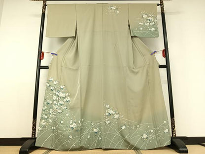 平和屋着物▽訪問着 単衣 草花文 暈し染め 正絹 逸品 AABD9443jh