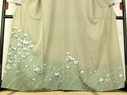 平和屋着物▽訪問着 単衣 草花文 暈し染め 正絹 逸品 AABD9443jh