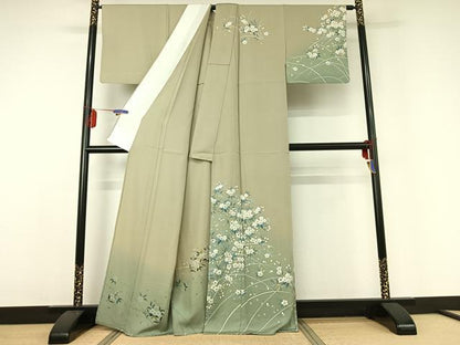 平和屋着物▽訪問着 単衣 草花文 暈し染め 正絹 逸品 AABD9443jh
