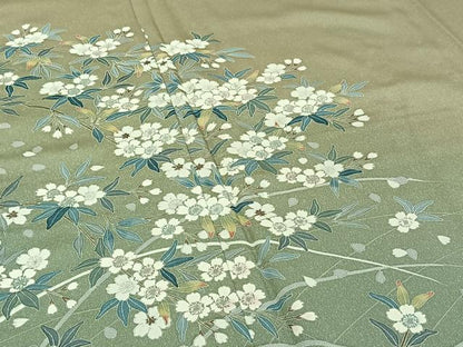 平和屋着物▽訪問着 単衣 草花文 暈し染め 正絹 逸品 AABD9443jh