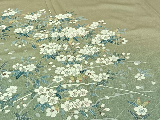 平和屋着物▽訪問着 単衣 草花文 暈し染め 正絹 逸品 AABD9443jh