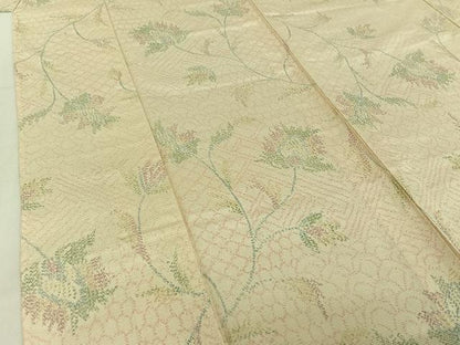 平和屋着物▽上質な紬 単衣 草花文 正絹 逸品 AABD9445jh