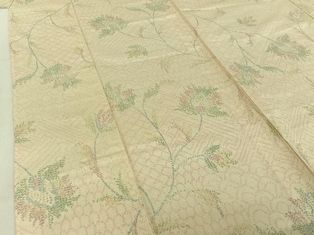 平和屋着物▽上質な紬 単衣 草花文 正絹 逸品 AABD9445jh