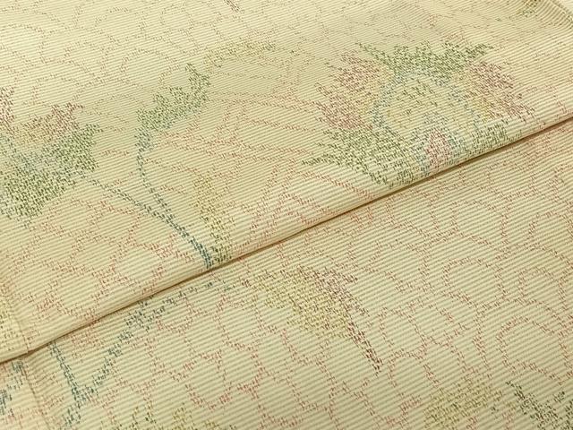 平和屋着物▽上質な紬 単衣 草花文 正絹 逸品 AABD9445jh