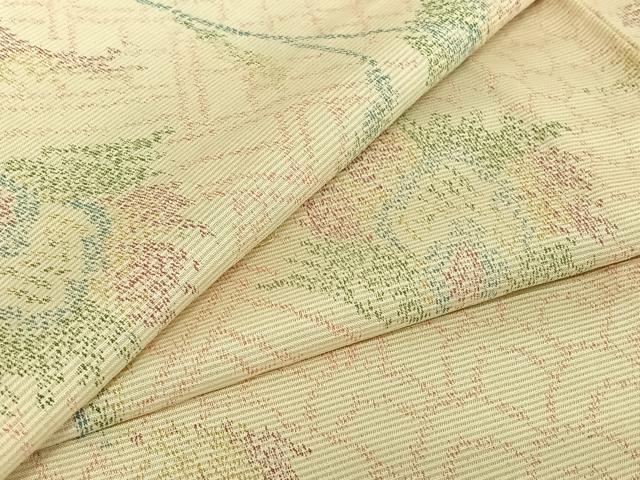 平和屋着物▽上質な紬 単衣 草花文 正絹 逸品 AABD9445jh