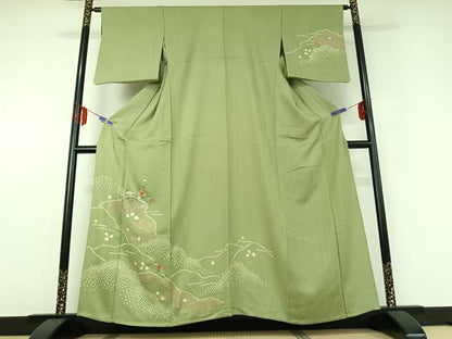 平和屋着物▽訪問着 単衣 絞り 刺繍 花籬文 金糸 金彩 正絹 逸品 AABD9446jh