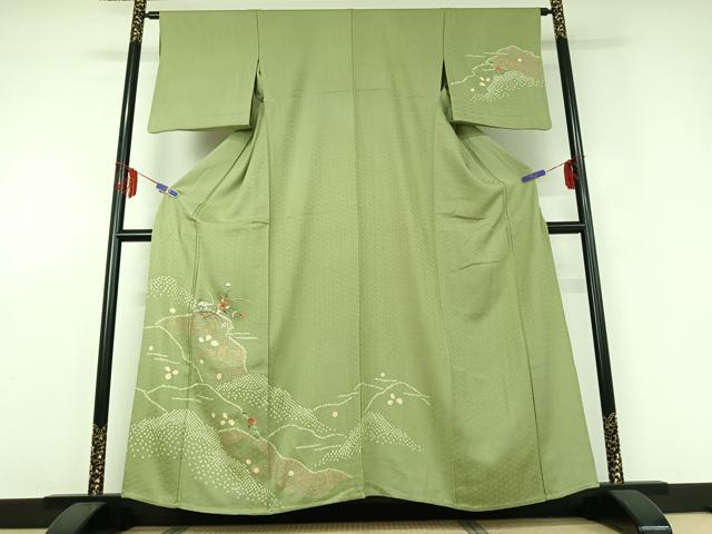 平和屋着物▽訪問着 単衣 絞り 刺繍 花籬文 金糸 金彩 正絹 逸品 AABD9446jh