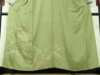 平和屋着物▽訪問着 単衣 絞り 刺繍 花籬文 金糸 金彩 正絹 逸品 AABD9446jh
