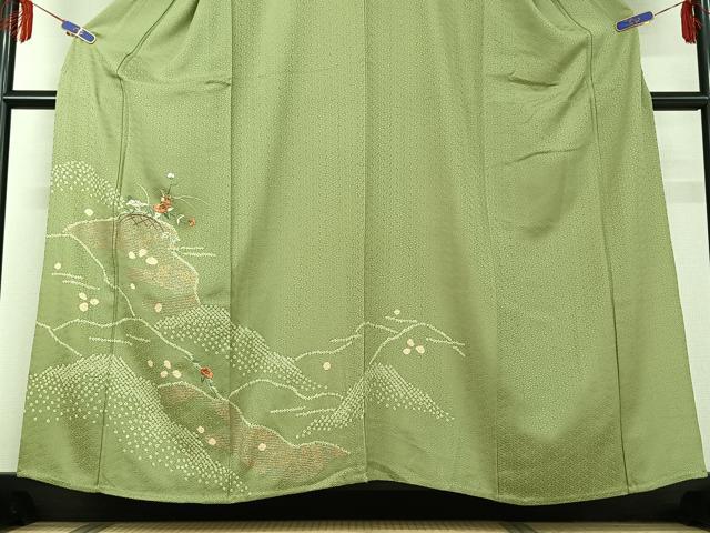 平和屋着物▽訪問着 単衣 絞り 刺繍 花籬文 金糸 金彩 正絹 逸品 AABD9446jh