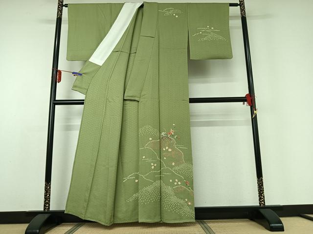 平和屋着物▽訪問着 単衣 絞り 刺繍 花籬文 金糸 金彩 正絹 逸品 AABD9446jh