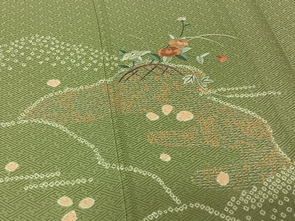平和屋着物▽訪問着 単衣 絞り 刺繍 花籬文 金糸 金彩 正絹 逸品 AABD9446jh