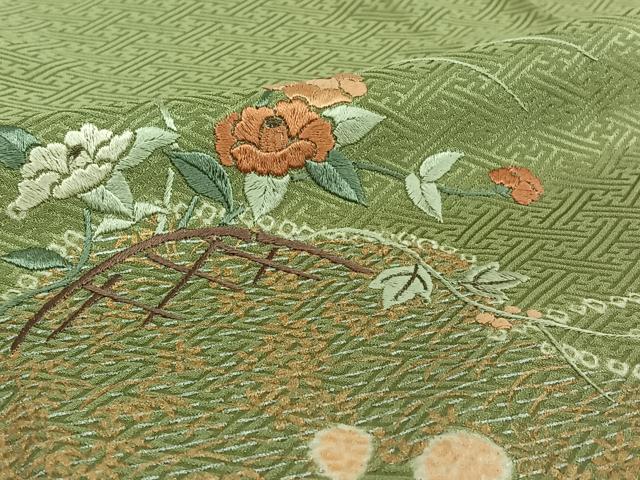 平和屋着物▽訪問着 単衣 絞り 刺繍 花籬文 金糸 金彩 正絹 逸品 AABD9446jh