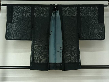 平和屋着物▽羽織　スリーシーズン　春夏秋　塵除け　笹竹花文　正絹　逸品　AABJ3138ck