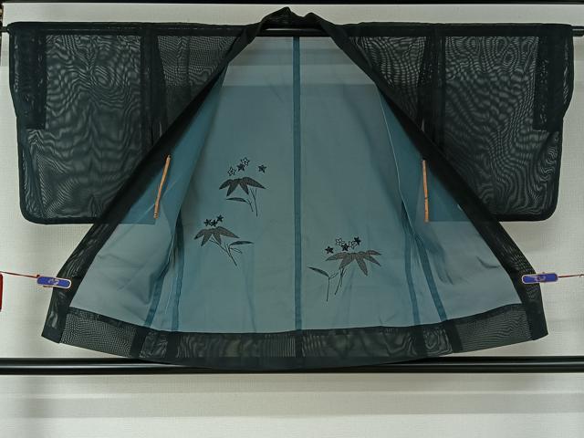 平和屋着物▽羽織　スリーシーズン　春夏秋　塵除け　笹竹花文　正絹　逸品　AABJ3138ck