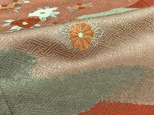 平和屋着物▽訪問着 単衣 駒刺繍 草花文 金彩 正絹 逸品 AABD9449jh