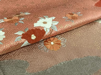 平和屋着物▽訪問着 単衣 駒刺繍 草花文 金彩 正絹 逸品 AABD9449jh