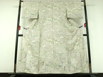 平和屋着物▽上質な小紋 単衣 手描き 御所車花文 正絹 逸品 AABD9456jh