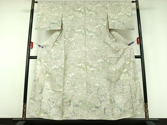 平和屋着物▽上質な小紋 単衣 手描き 御所車花文 正絹 逸品 AABD9456jh