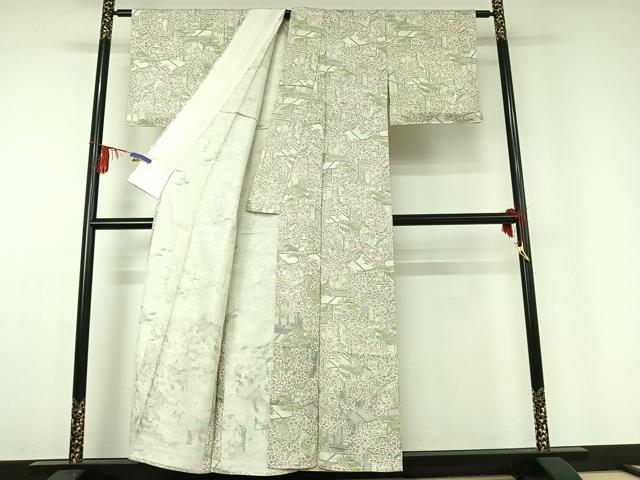 平和屋着物▽上質な小紋 単衣 手描き 御所車花文 正絹 逸品 AABD9456jh