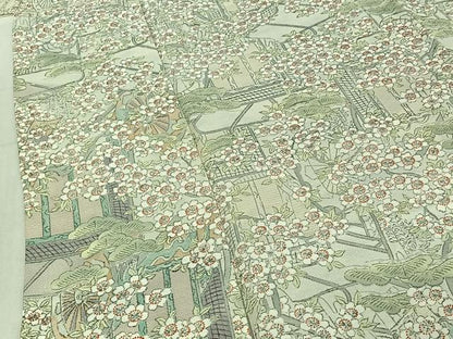 平和屋着物▽上質な小紋 単衣 手描き 御所車花文 正絹 逸品 AABD9456jh