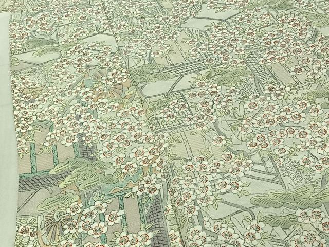 平和屋着物▽上質な小紋 単衣 手描き 御所車花文 正絹 逸品 AABD9456jh