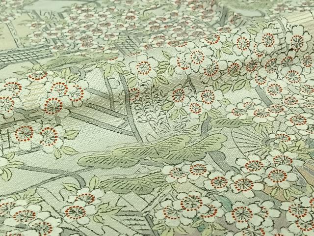 平和屋着物▽上質な小紋 単衣 手描き 御所車花文 正絹 逸品 AABD9456jh