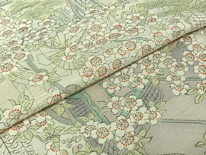平和屋着物▽上質な小紋 単衣 手描き 御所車花文 正絹 逸品 AABD9456jh