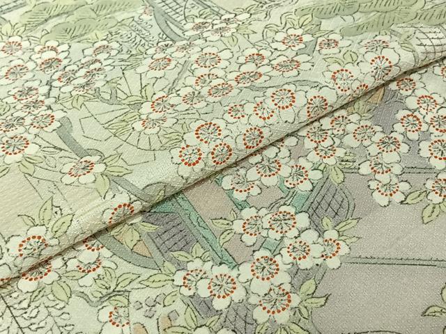 平和屋着物▽上質な小紋 単衣 手描き 御所車花文 正絹 逸品 AABD9456jh