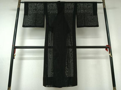 平和屋着物▽道中着　スリーシーズン　春夏秋　塵除け　濡羽色　黒地　正絹　逸品　AABD9457jh