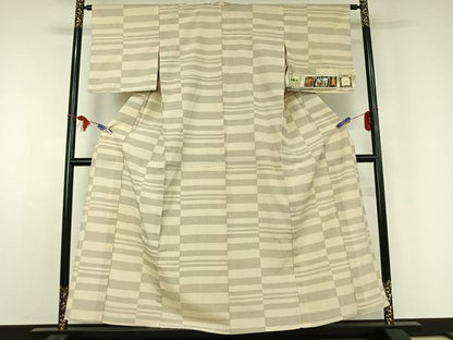 平和屋着物▽本塩沢 単衣 横段文 証紙付き 正絹 逸品 AABD9460jh