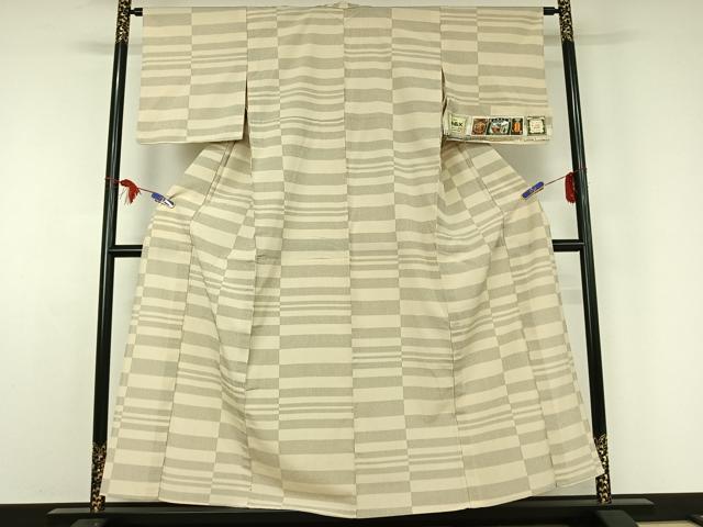 平和屋着物▽本塩沢 単衣 横段文 証紙付き 正絹 逸品 AABD9460jh