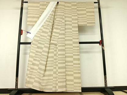平和屋着物▽本塩沢 単衣 横段文 証紙付き 正絹 逸品 AABD9460jh