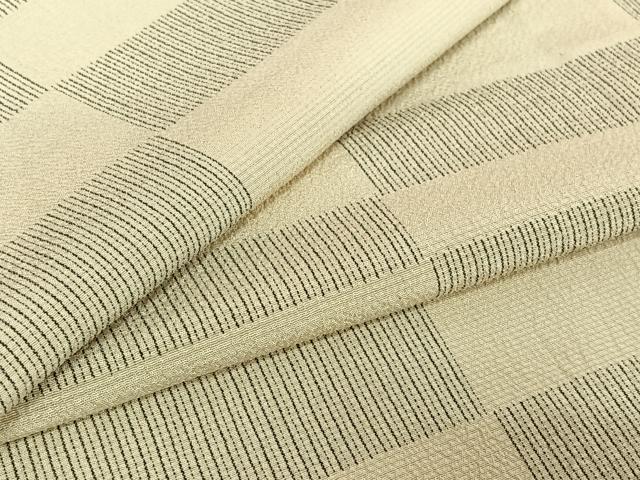 平和屋着物▽本塩沢 単衣 横段文 証紙付き 正絹 逸品 AABD9460jh