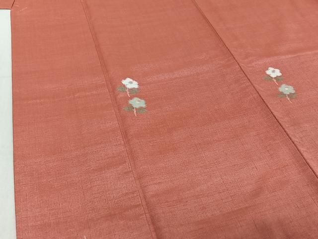平和屋着物▽上質な紬 単衣 草花文 正絹 逸品 AABD9461jh