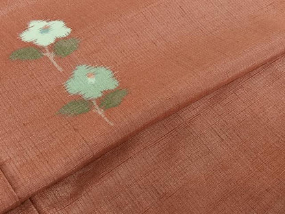 平和屋着物▽上質な紬 単衣 草花文 正絹 逸品 AABD9461jh