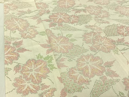 平和屋着物▽本塩沢 単衣 草花文 正絹 逸品 AABD9462jh