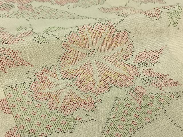 平和屋着物▽本塩沢 単衣 草花文 正絹 逸品 AABD9462jh