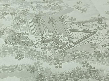 平和屋着物▽訪問着 単衣 刺繍 人物風景花文 銀糸 正絹 逸品 AABD9463jh