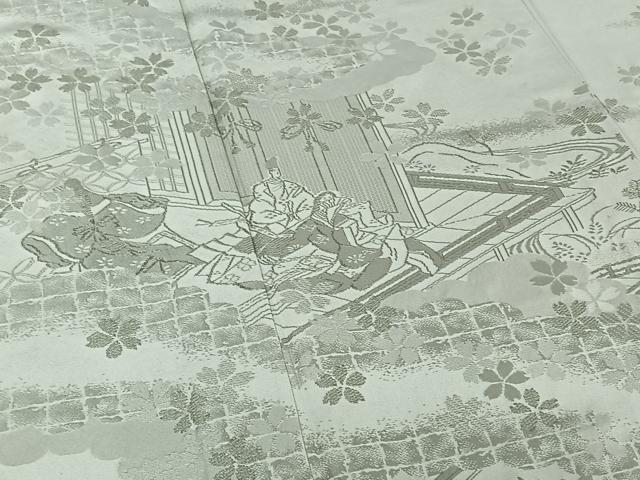平和屋着物▽訪問着 単衣 刺繍 人物風景花文 銀糸 正絹 逸品 AABD9463jh