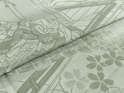 平和屋着物▽訪問着 単衣 刺繍 人物風景花文 銀糸 正絹 逸品 AABD9463jh