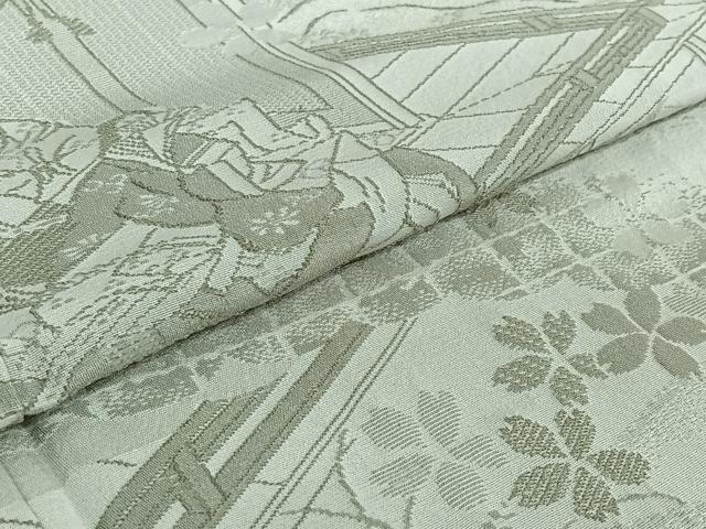 平和屋着物▽訪問着 単衣 刺繍 人物風景花文 銀糸 正絹 逸品 AABD9463jh