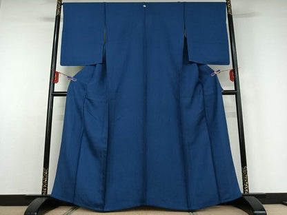 平和屋着物▽上質な色無地 単衣 瑠璃紺色 正絹 逸品 AABD9464jh
