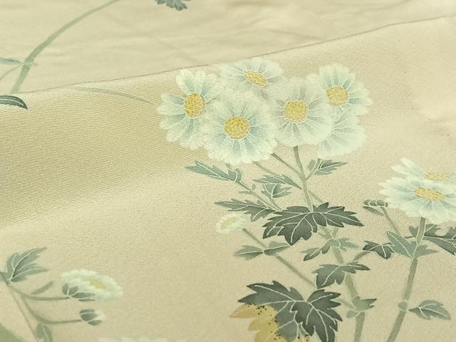 平和屋着物▽京加賀糸目友禅作家　山崎巌　訪問着　単衣　手描き　草花文　正絹　逸品　AABD9466jh