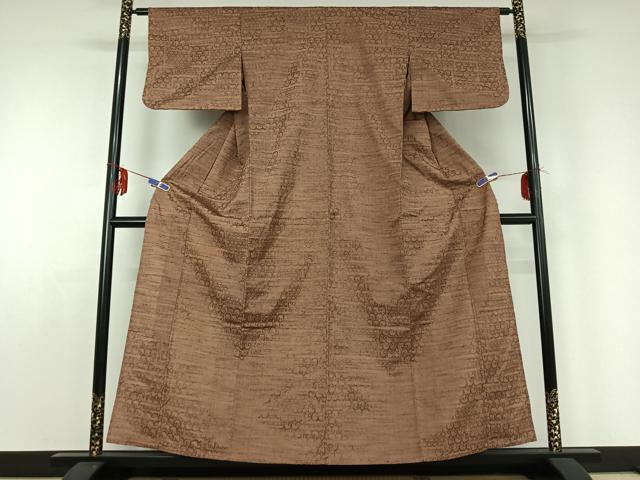平和屋着物▽上質な紬　単衣　唐草文　正絹　逸品　AABD9467jh