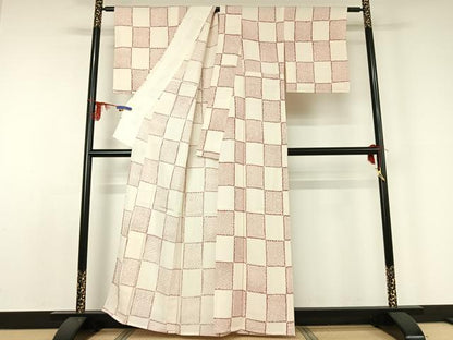 平和屋着物▽上質な小紋 単衣 市松文様 正絹 逸品 AABD9473jh