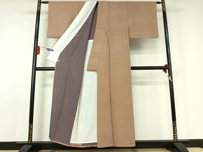 平和屋着物▽伝統工芸師 服部光擴 江戸小紋 単衣 縞 反端付き 正絹 逸品 AABD9475jh