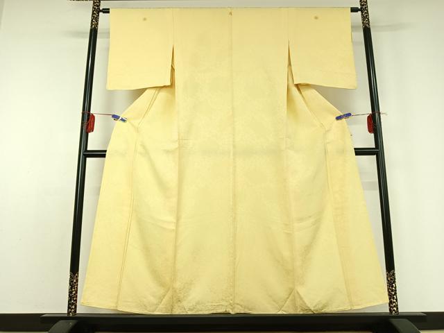 平和屋着物▽上質な色無地 単衣 草花地紋 鳥の子色 正絹 逸品 AABD9476jh